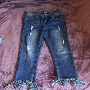 Dollhouse Dark Blue Cropped Jeans with Fringe